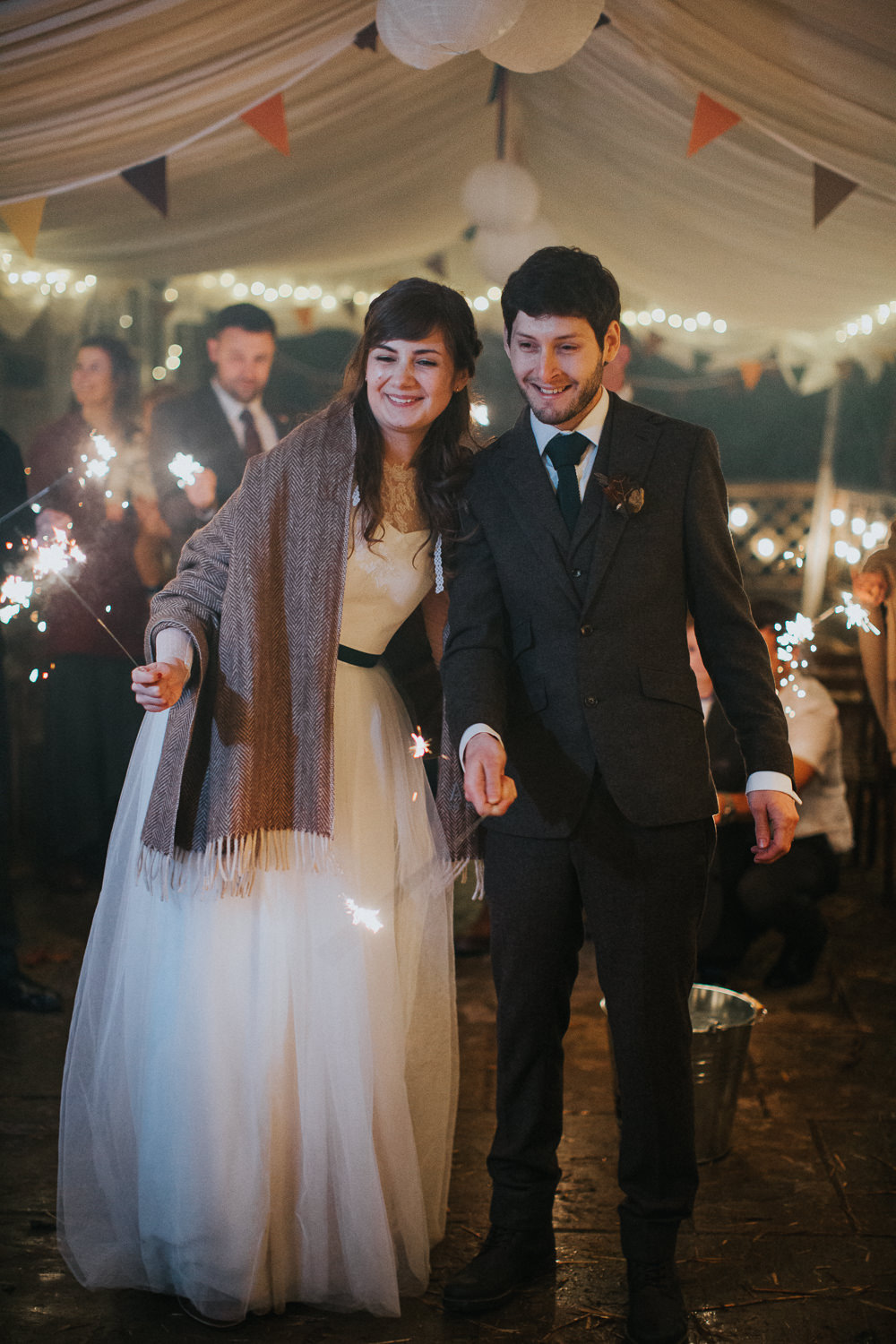 Sparklers Send Off Exit Cider Barn Wedding Electric Blue Photos
