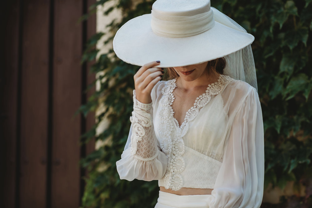 Bride Bridal Trousers Jumpsuit Veil Hat Cape Intimate Wedding Spain Ofelia Matos