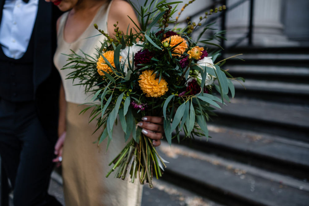 Bouquet Flowers Bride Bridal Greenery Foliage Dahlia London Town Hall Wedding Helen Abraham Photography