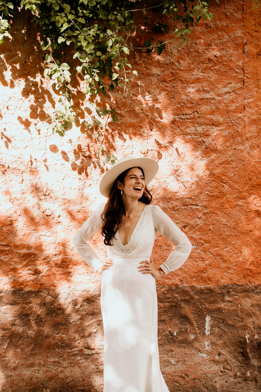 Dress Gown Bride Bridal Veil Long Sleeves Hat Mexico Destination Wedding Pierce Weddings