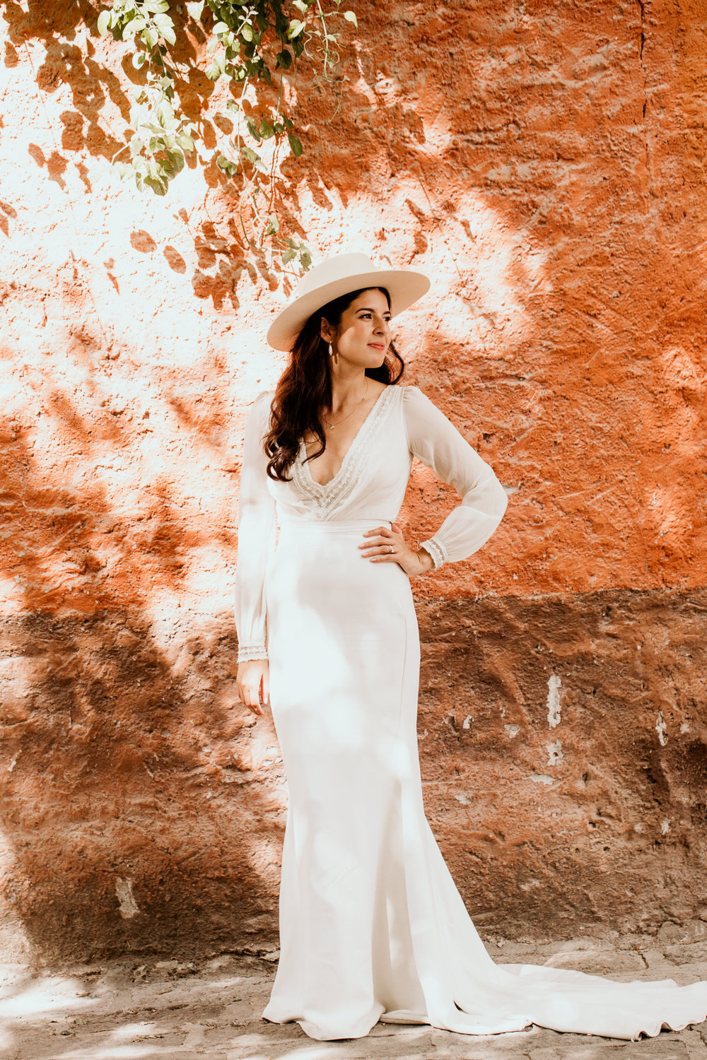 Dress Gown Bride Bridal Veil Long Sleeves Hat Mexico Destination Wedding Pierce Weddings