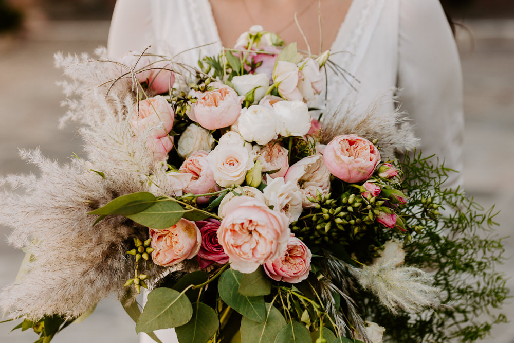 Bouquet Flowers Bride Bridal Pink Rose Pampas Grass Mexico Destination Wedding Pierce Weddings