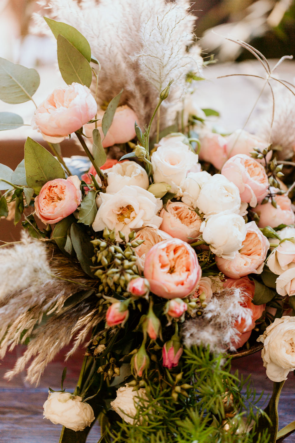 Bouquet Flowers Bride Bridal Pink Rose Pampas Grass Mexico Destination Wedding Pierce Weddings