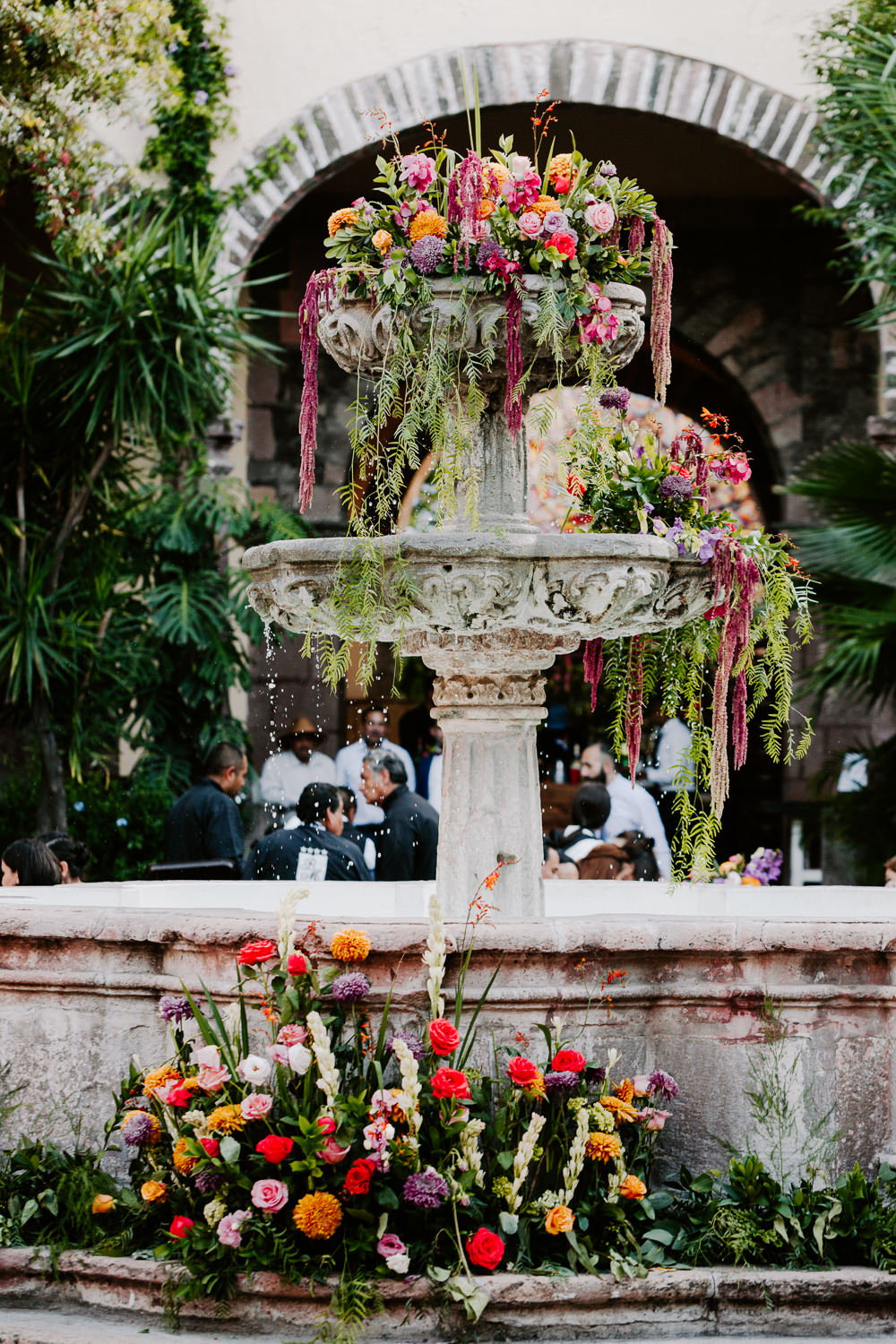 Flower Arrangement Fountain Colourful Mexico Destination Wedding Pierce Weddings