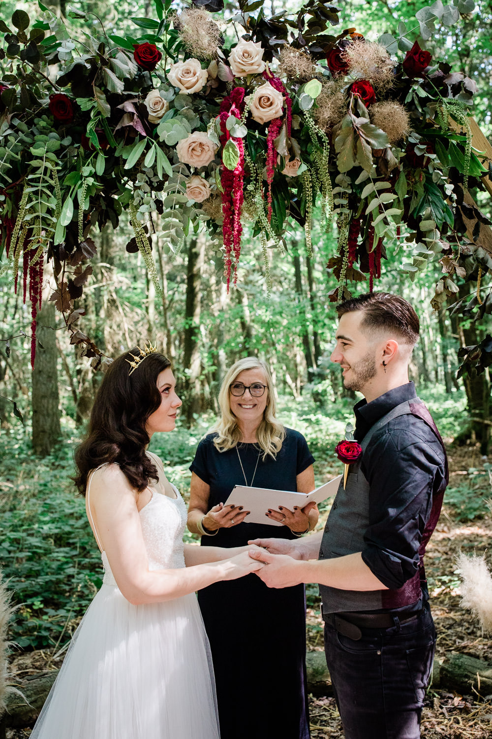 Flower Arch Backdrop Red Greenery Ceremony Aisle Non Traditional Wedding Ideas Becky Wright