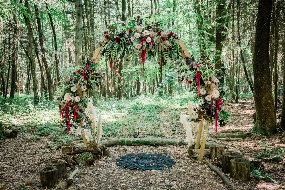 Flower Arch Backdrop Red Greenery Ceremony Aisle Non Traditional Wedding Ideas Becky Wright