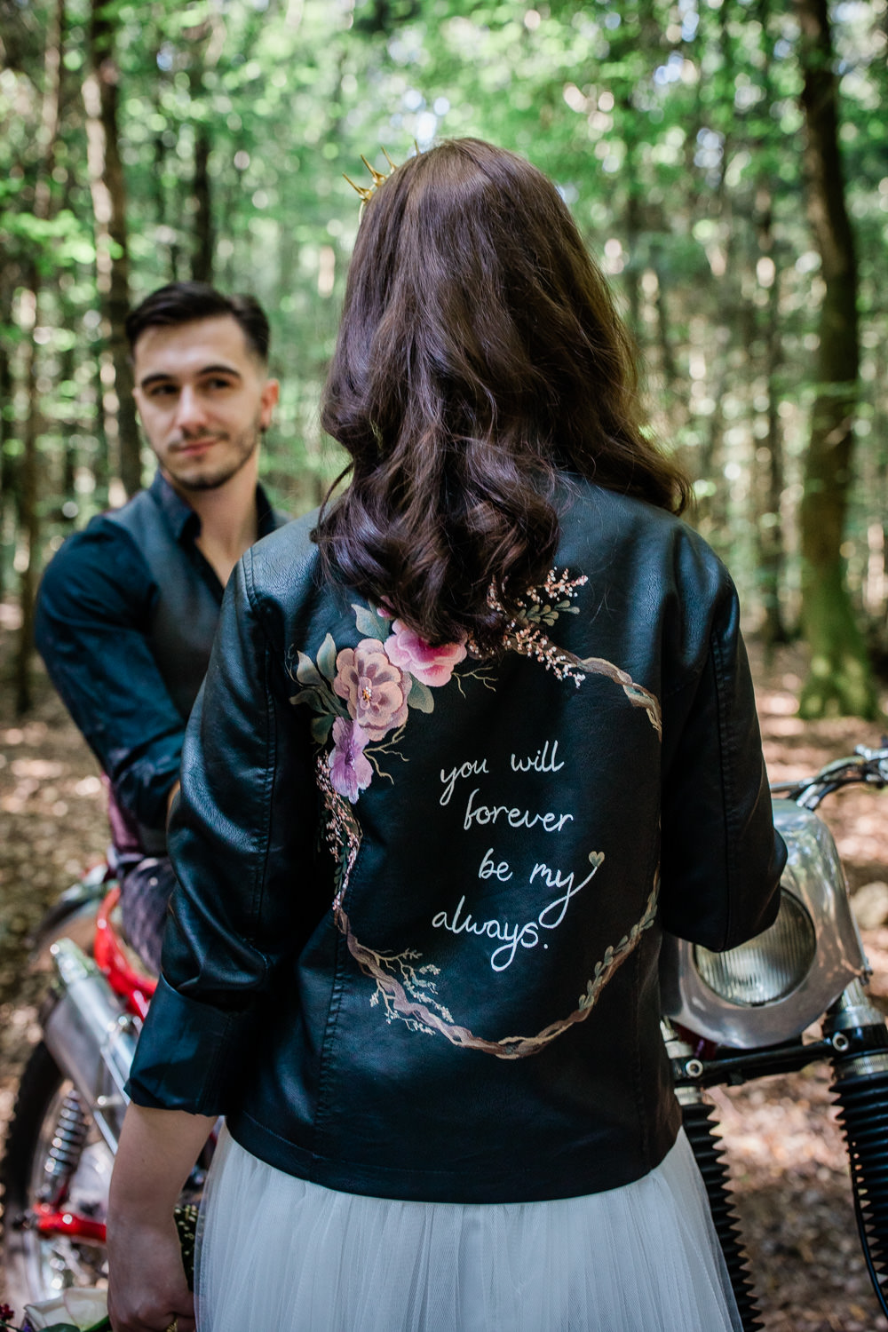 Bride Bridal Leather Jacket Painted Personalised Non Traditional Wedding Ideas Becky Wright