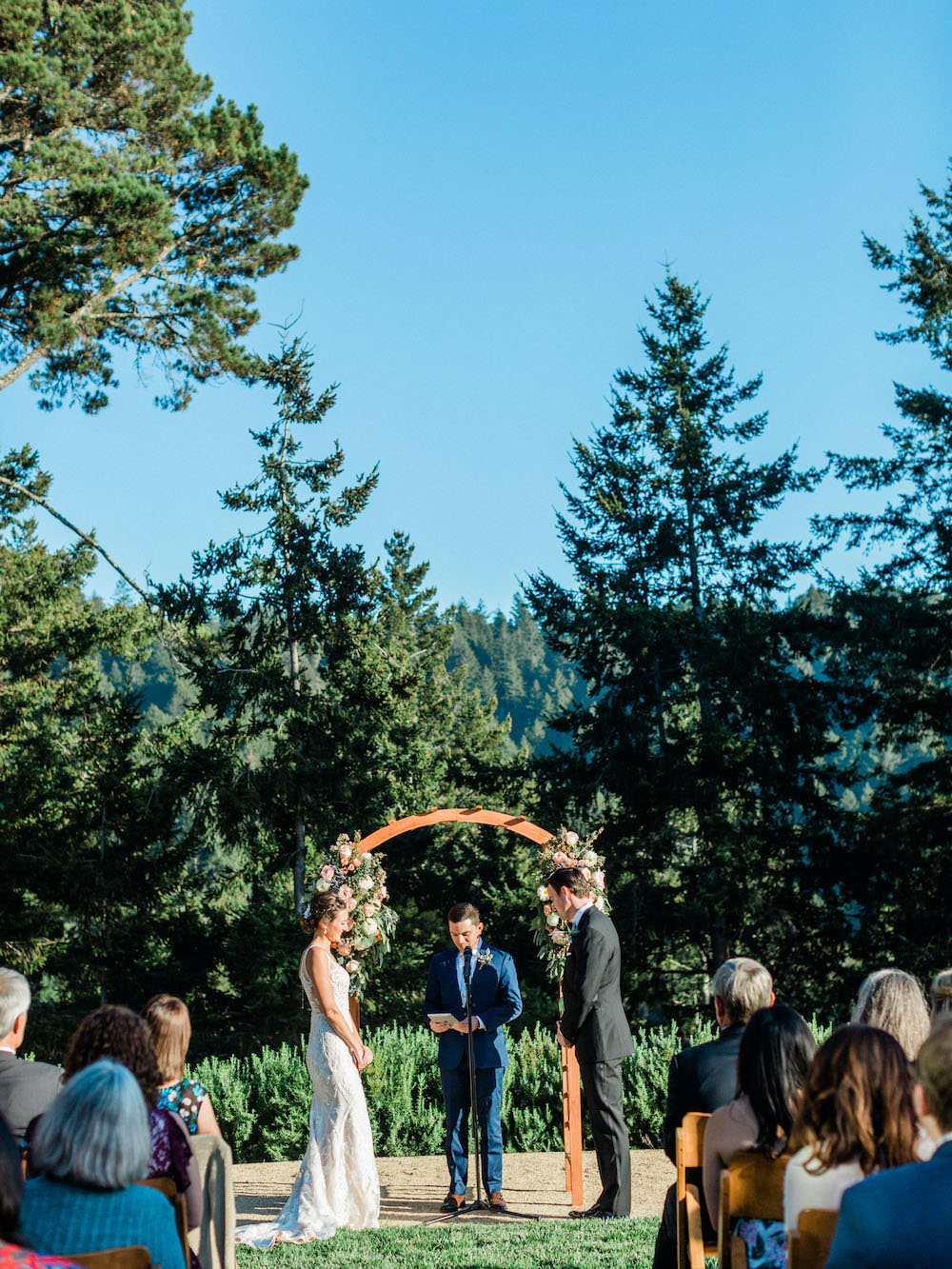 Outdoor Ceremony Flower Arch Pacific Coast Wedding Mallory Miya Photography