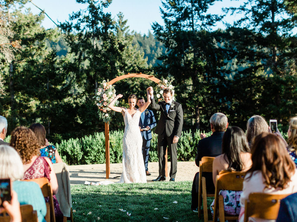Outdoor Ceremony Flower Arch Pacific Coast Wedding Mallory Miya Photography