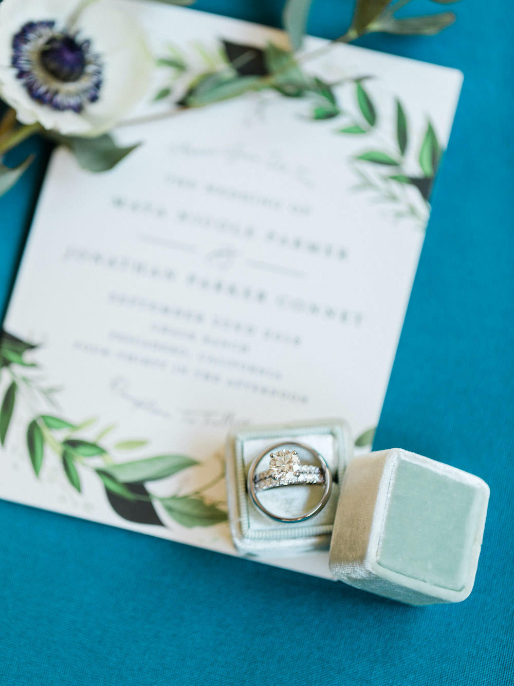 Mint Green Velvet Ring Box Pacific Coast Wedding Mallory Miya Photography