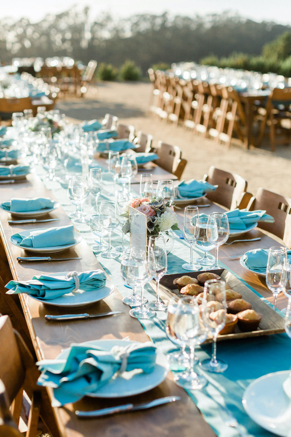 Long Table Decor Blue Pacific Coast Wedding Mallory Miya Photography