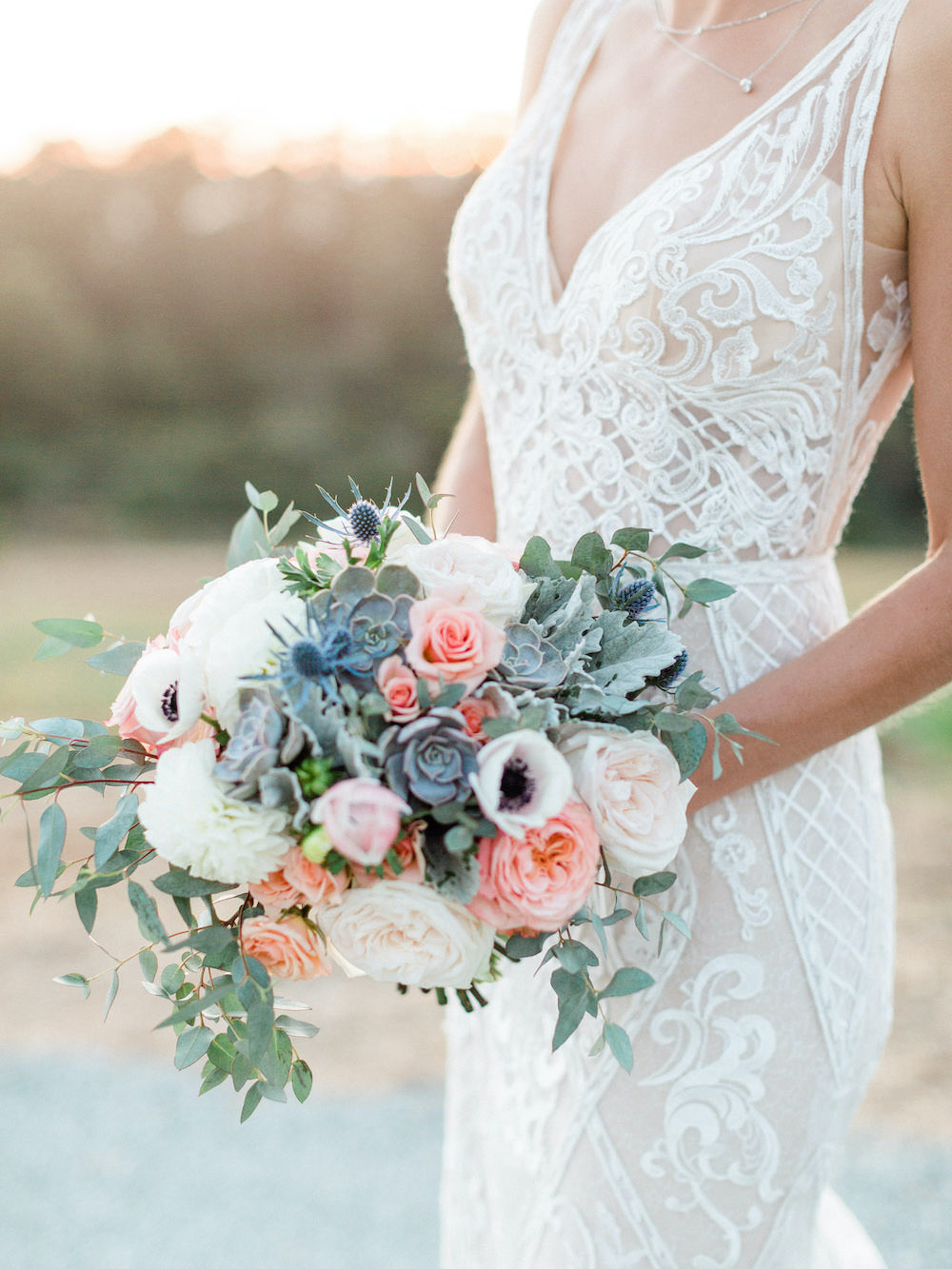 Bouquet Flowers Bride Bridal Anemone Rose Succulent Pacific Coast Wedding Mallory Miya Photography