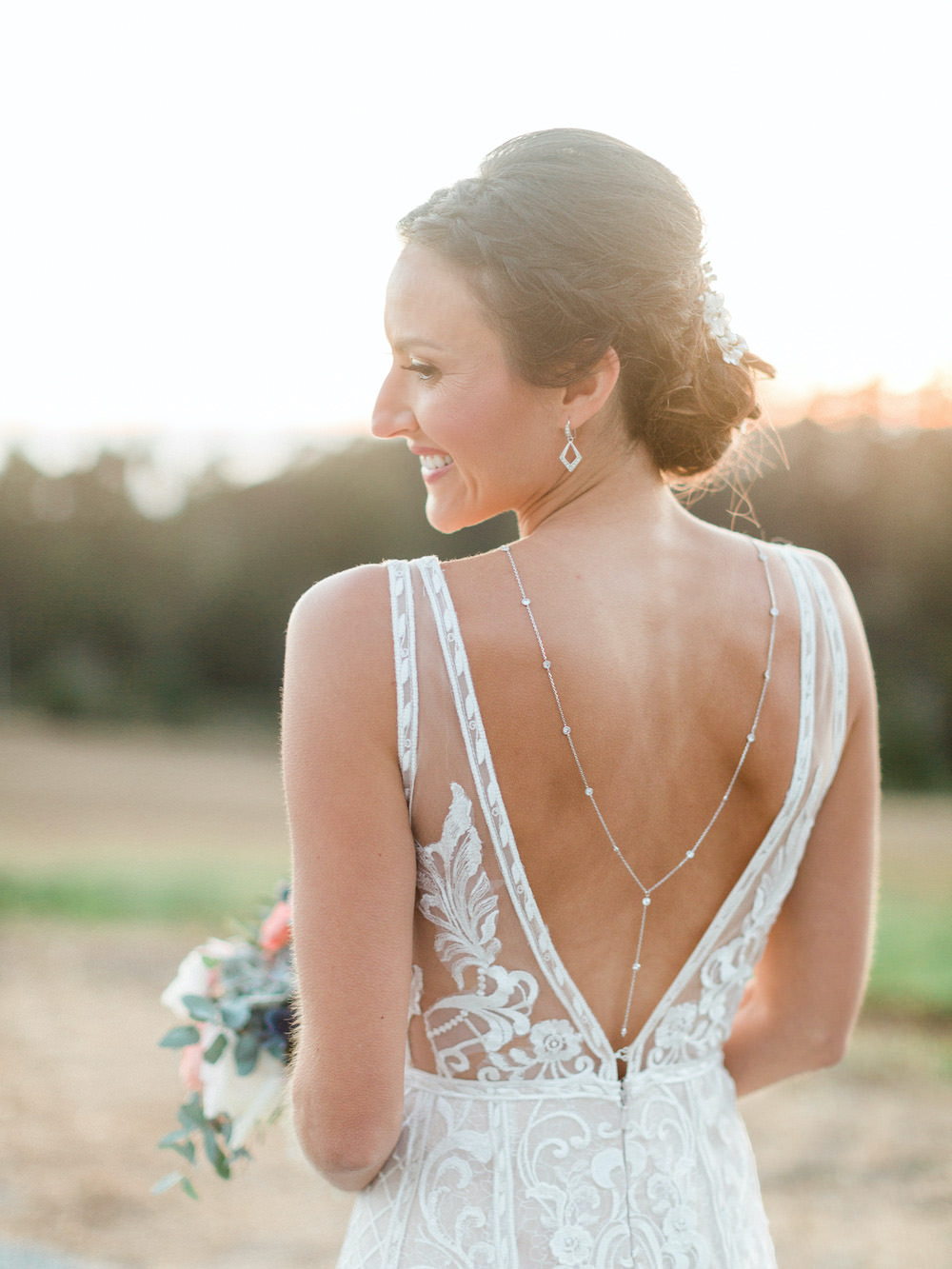 Dress Gown Bride Bridal Lace Back Necklace Pacific Coast Wedding Mallory Miya Photography