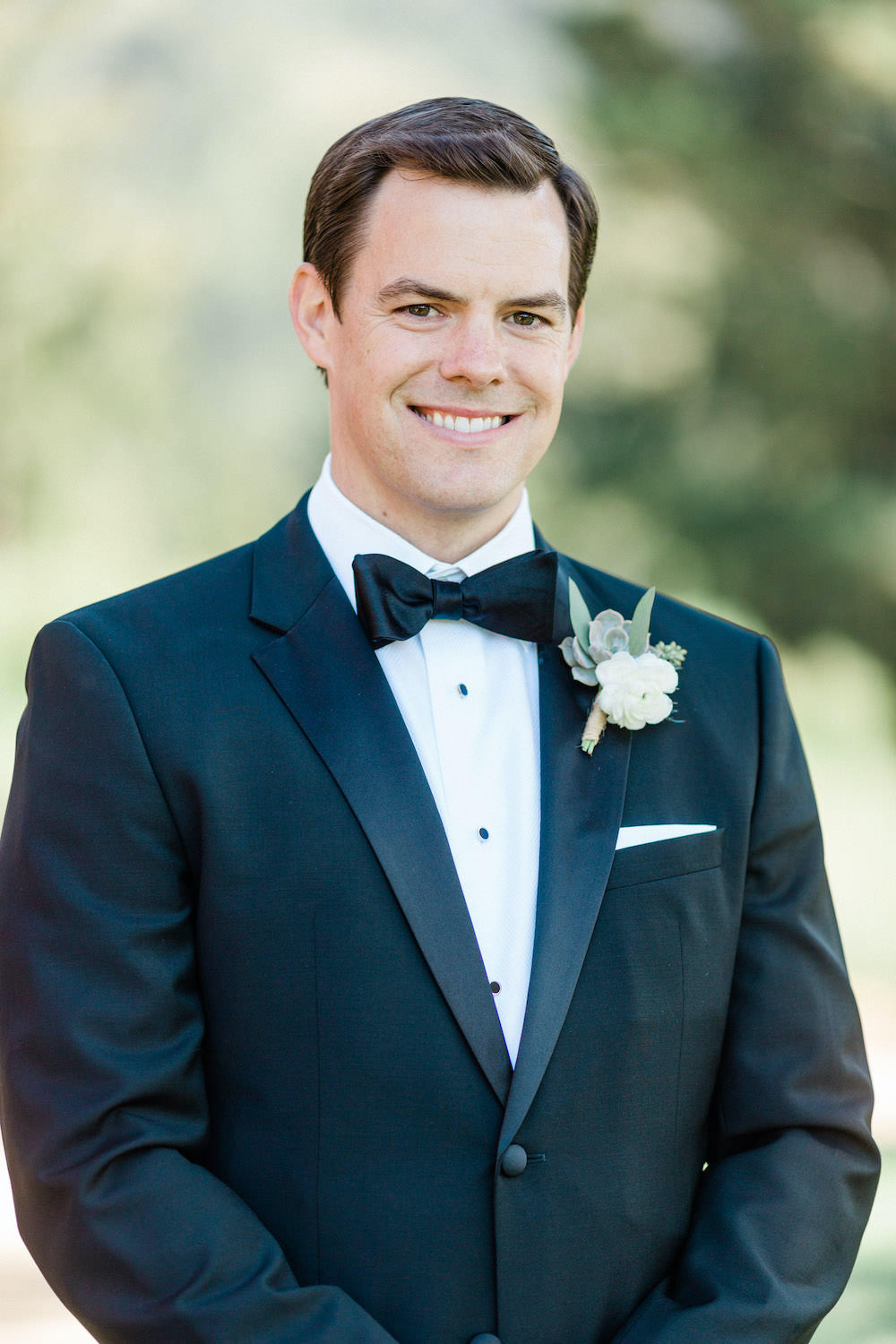 Groom Tux Tuxedo Suit Bow Tie Pacific Coast Wedding Mallory Miya Photography