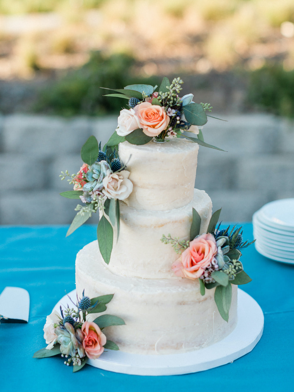 Buttercream Cake Flowers Pacific Coast Wedding Mallory Miya Photography