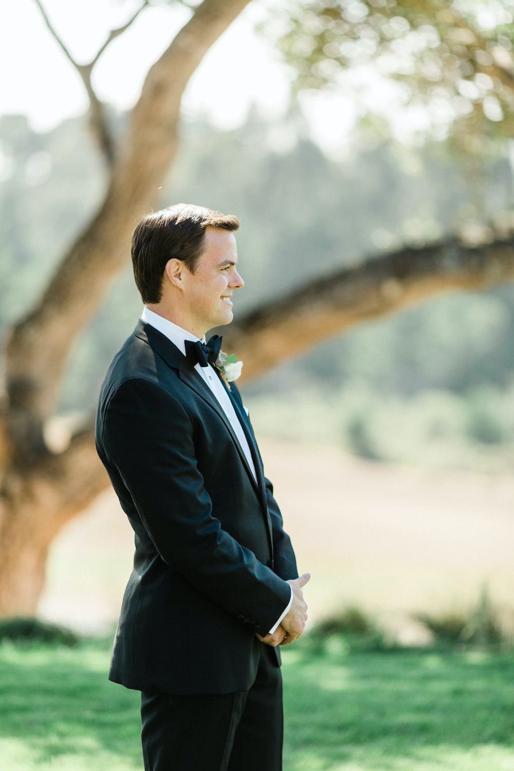 Groom Tux Tuxedo Suit Bow Tie Pacific Coast Wedding Mallory Miya Photography