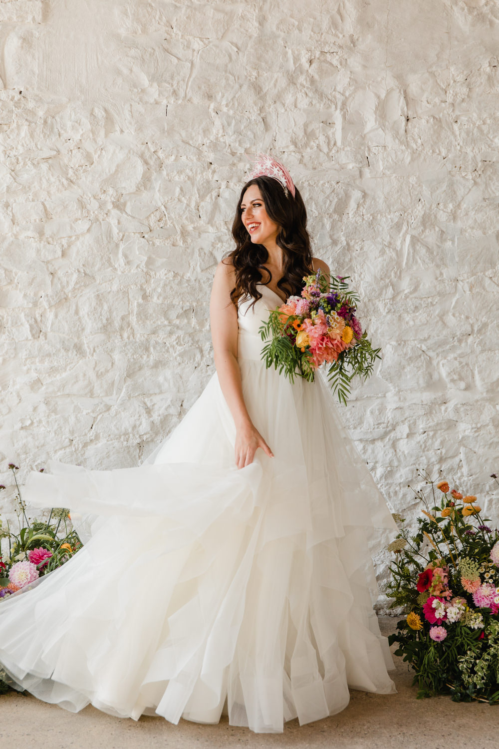 Dress Gown Bride Bridal Ruffle Rainbow Wedding Ideas Michelle Huggleston Photography