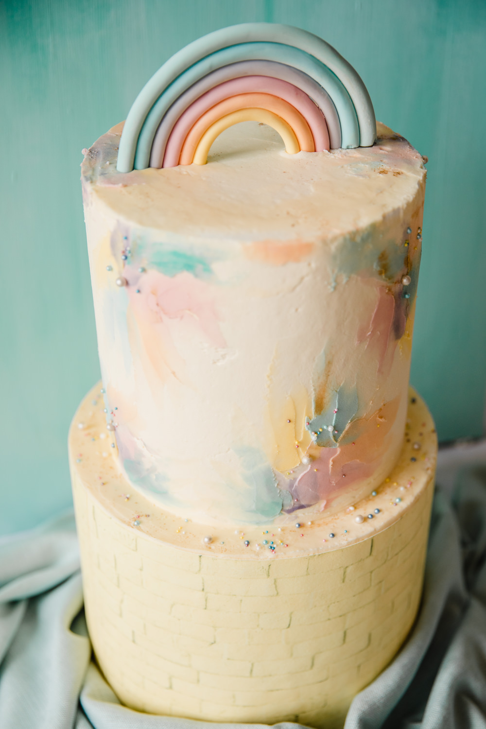 Pastel Buttercream Cake Watercolour Rainbow Wedding Ideas Michelle Huggleston Photography