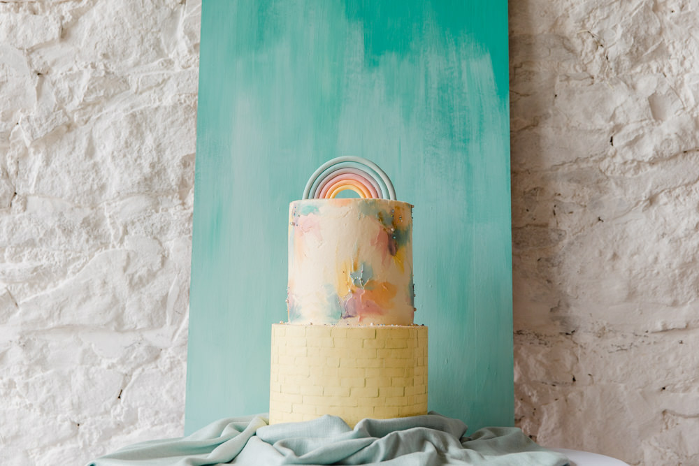 Pastel Buttercream Cake Watercolour Rainbow Wedding Ideas Michelle Huggleston Photography