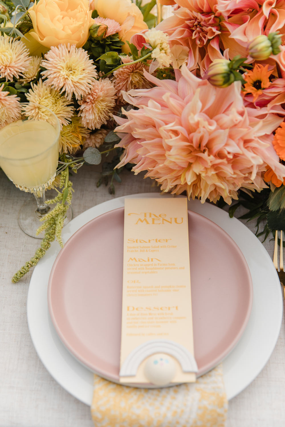 Place Setting Decor Pink Plate Menu Favour Rainbow Wedding Ideas Michelle Huggleston Photography