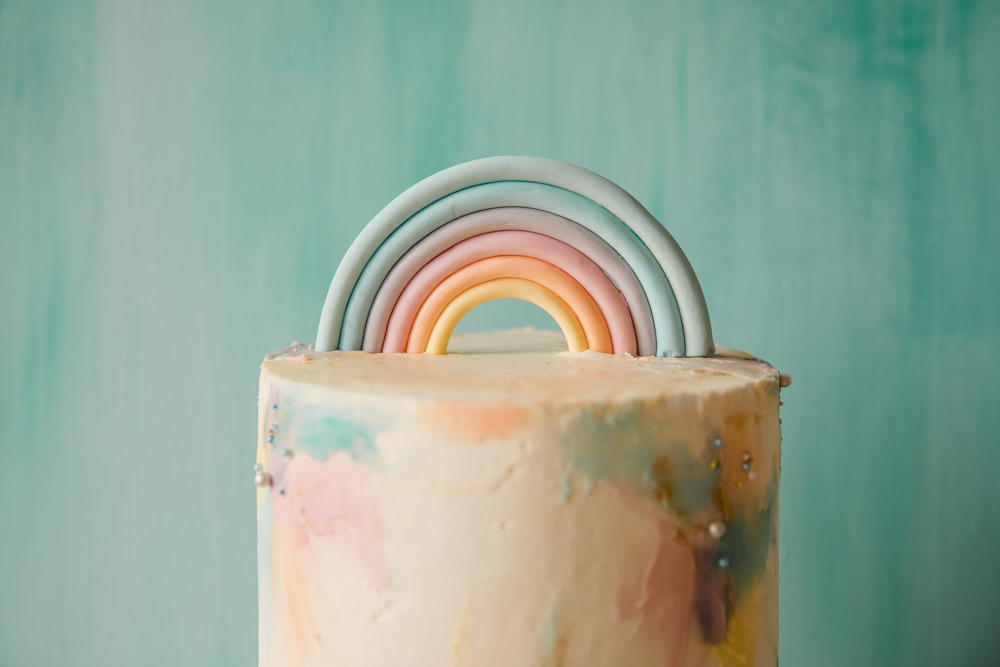 Pastel Buttercream Cake Watercolour Topper Rainbow Wedding Ideas Michelle Huggleston Photography