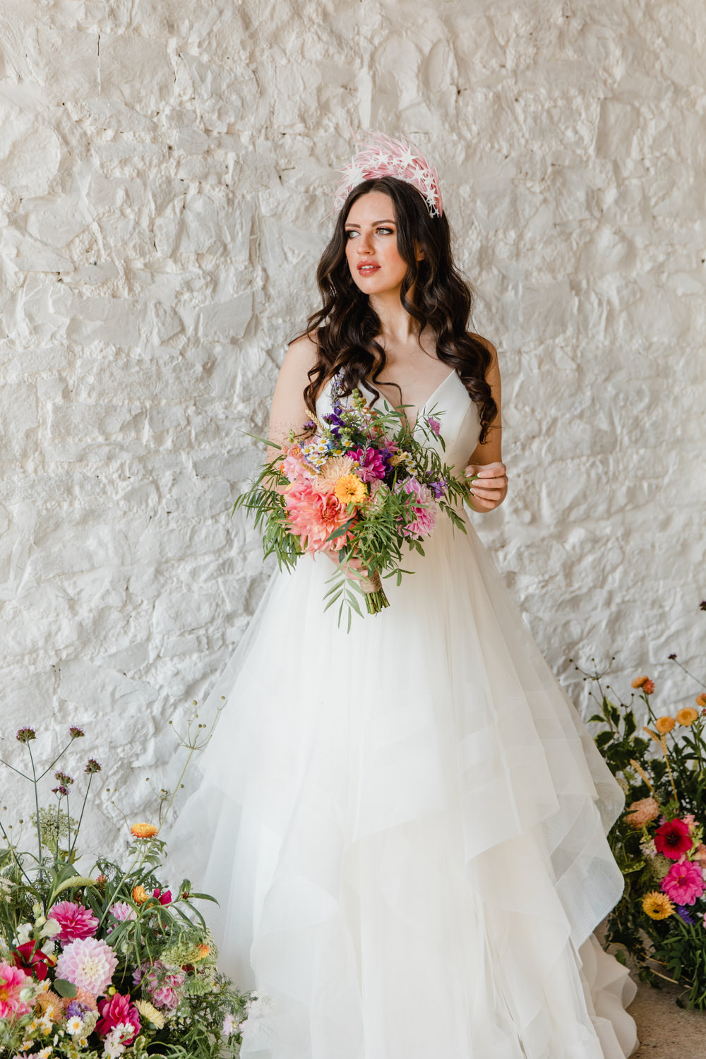 Dress Gown Bride Bridal Ruffle Rainbow Wedding Ideas Michelle Huggleston Photography