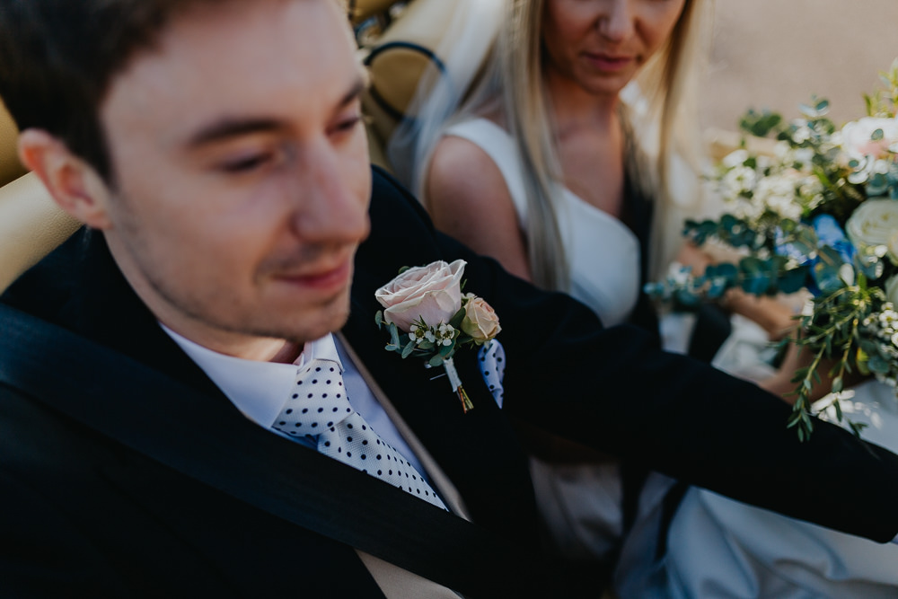 Groom Suit Traditional Waistcoat Polka Dot Tie Buttonhole September 2020 Wedding James Merrick Photography