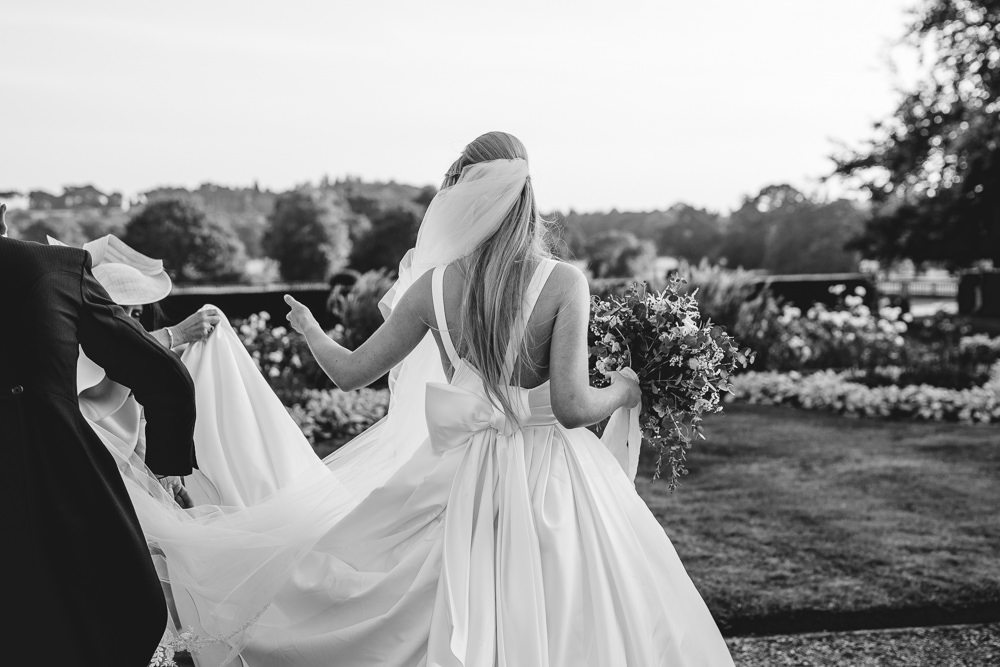Dress Gown Bride Bridal Straps Veil Bow September 2020 Wedding James Merrick Photography