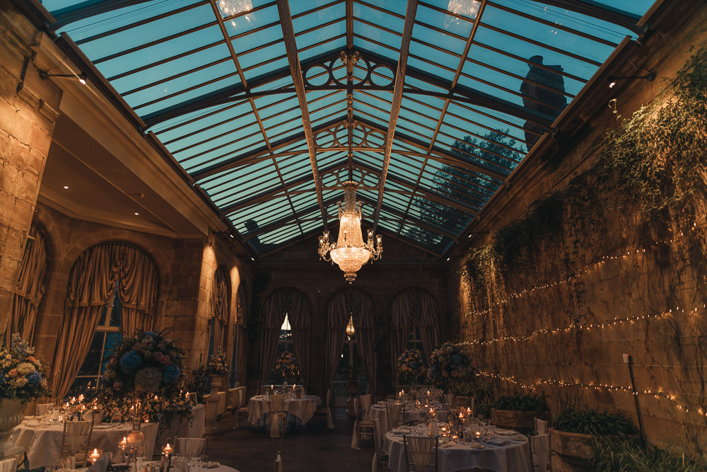 Glass Roof Orangery Lighting September 2020 Wedding James Merrick Photography