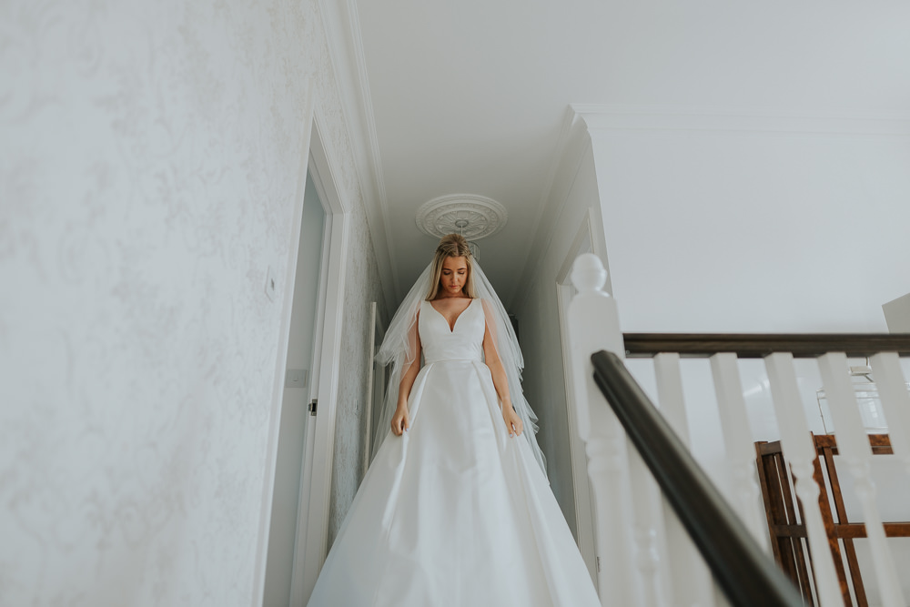 Dress Gown Bride Bridal Straps Veil September 2020 Wedding James Merrick Photography