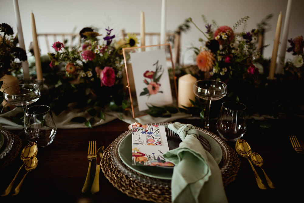 Place Setting Table Decor Green Napkin Floral Sheffield Manor Lodge Wedding Fly On The Wall Photography