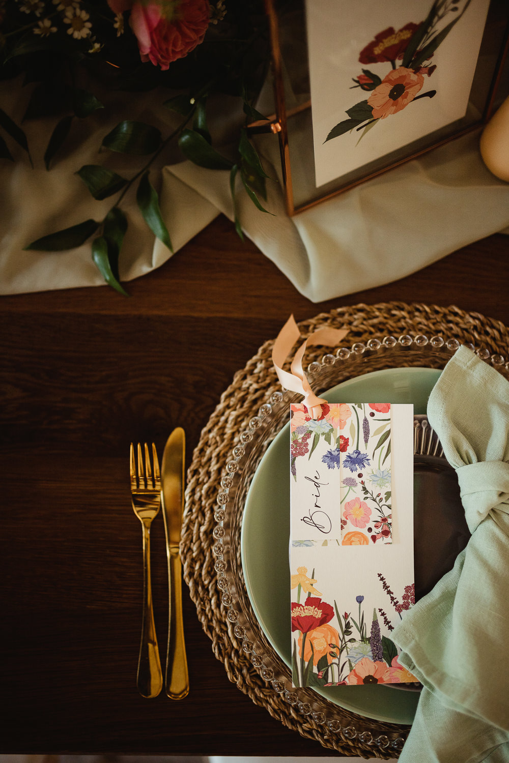 Place Setting Table Decor Green Napkin Floral Stationery Sheffield Manor Lodge Wedding Fly On The Wall Photography