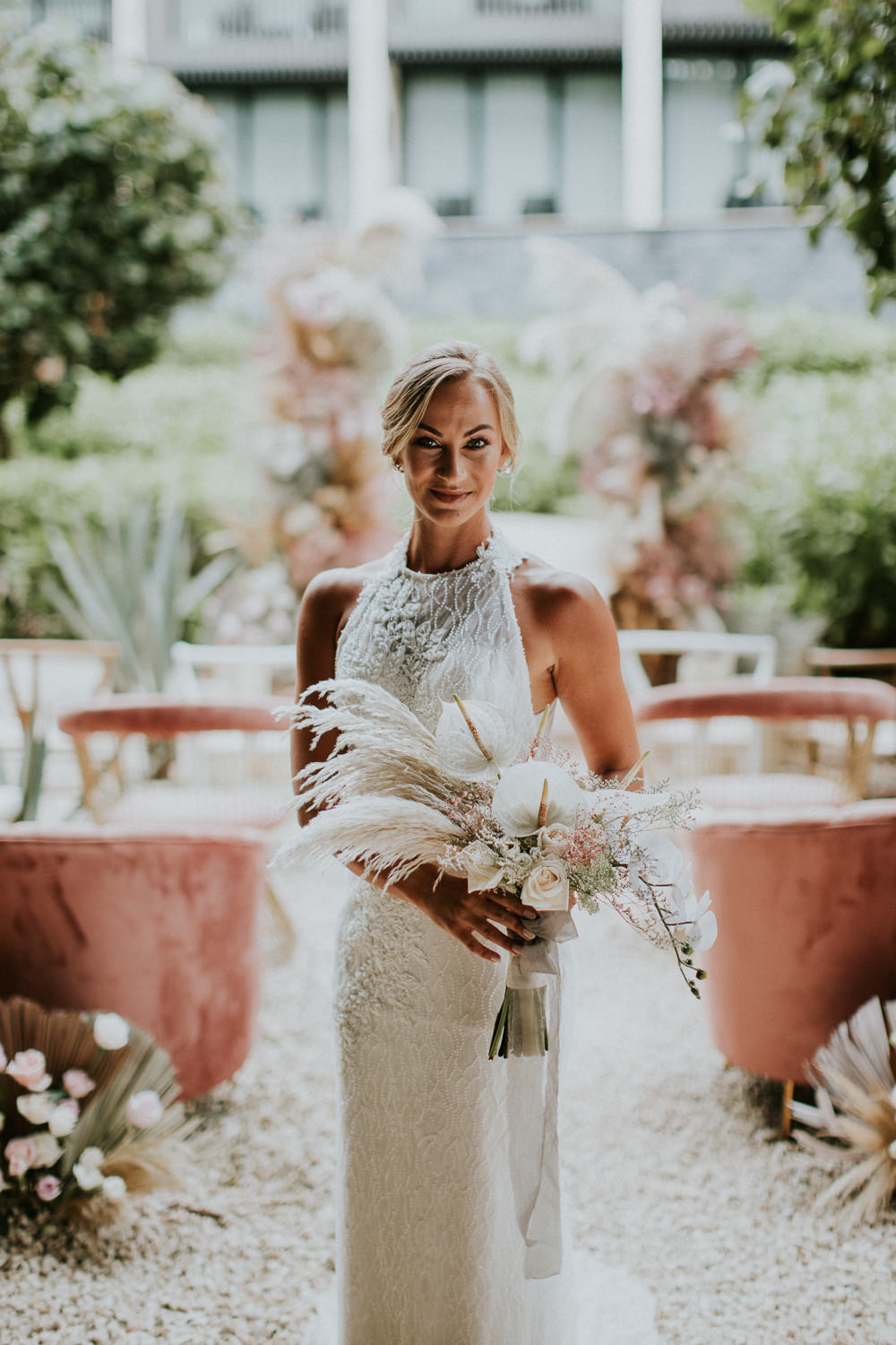 Bride Bridal Dress Gown Halterneck Fit Flare Stylish Pink Wedding Ideas Luke Fotoliv
