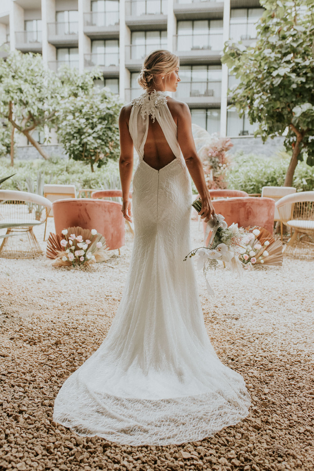 Bride Bridal Dress Gown Halterneck Fit Flare Stylish Pink Wedding Ideas Luke Fotoliv