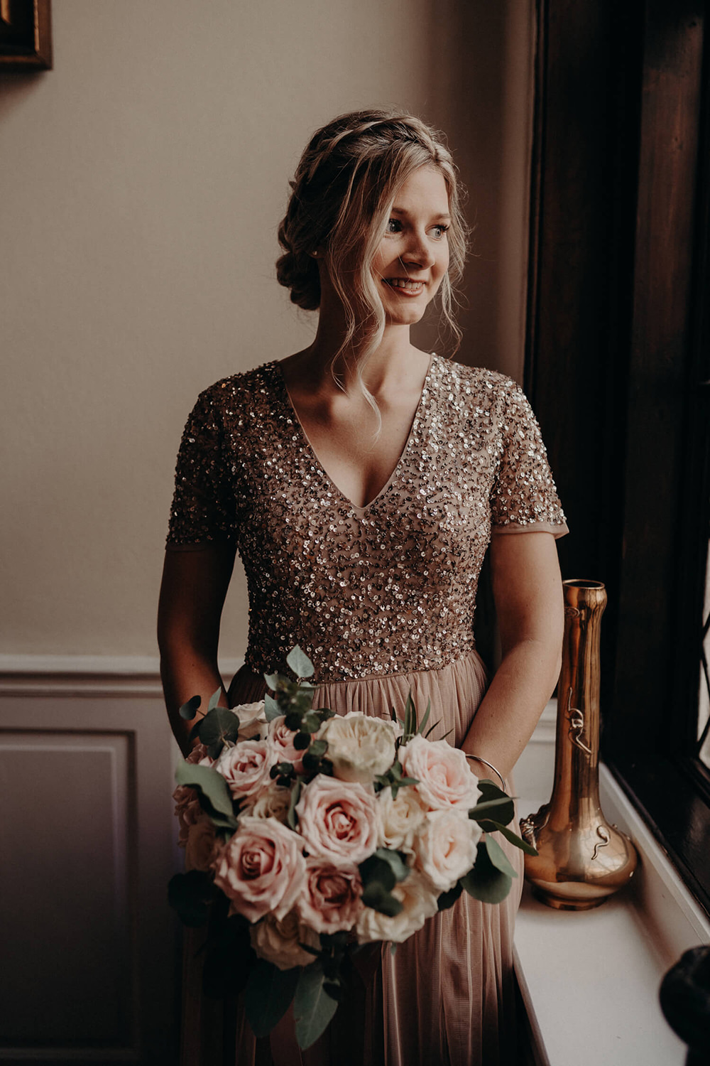 Thirty Guest Wedding Fox and Beau Photography Bridesmaids Bridesmaid Dress Dresses Sequin Rose Bouquet