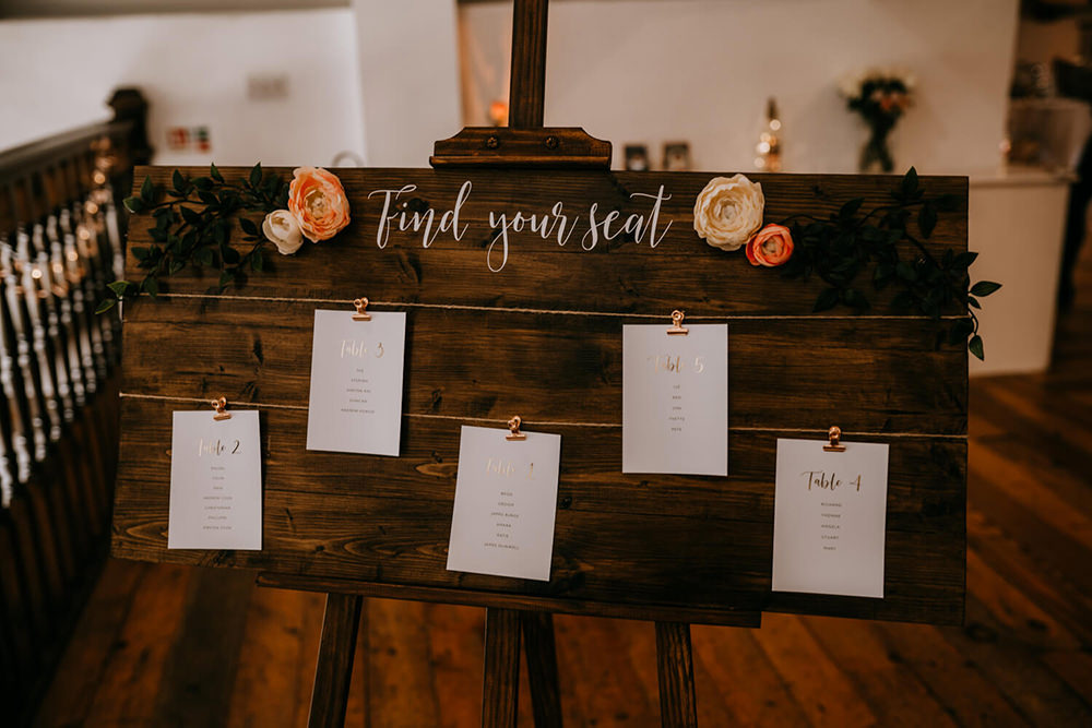 Thirty Guest Wedding Fox and Beau Photography Table Plan Seating Chart Wooden