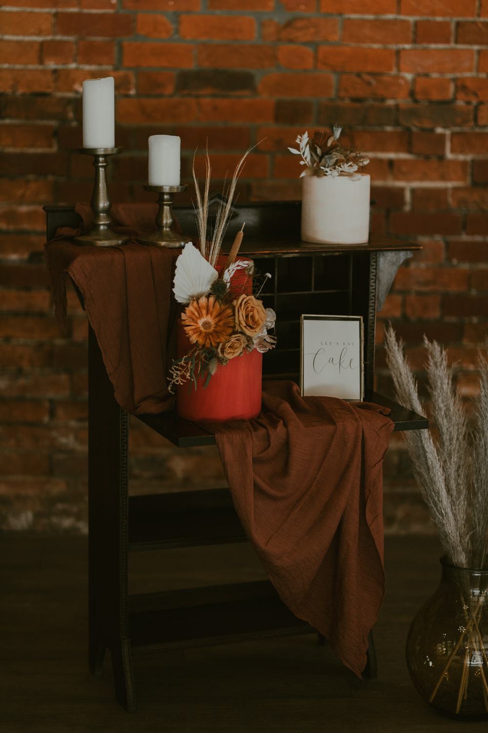 Cake Table Silk Wooden Pampas Grass Vineyard Wedding Ideas Jasmine Andrews