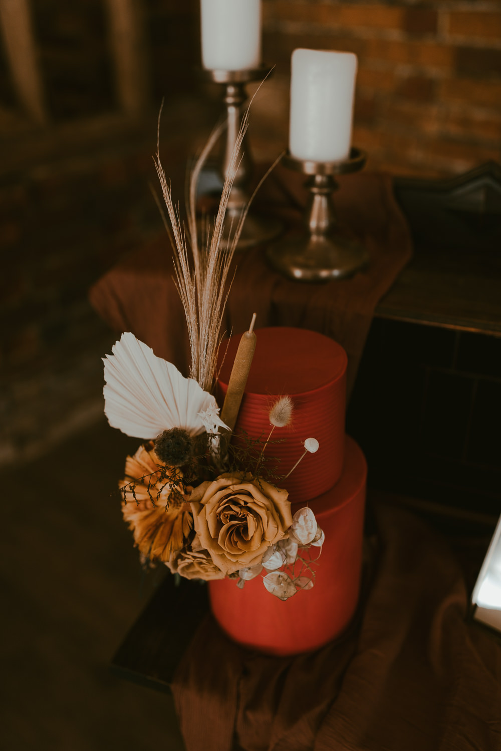Red Iced Cake Dried Flowers Vineyard Wedding Ideas Jasmine Andrews