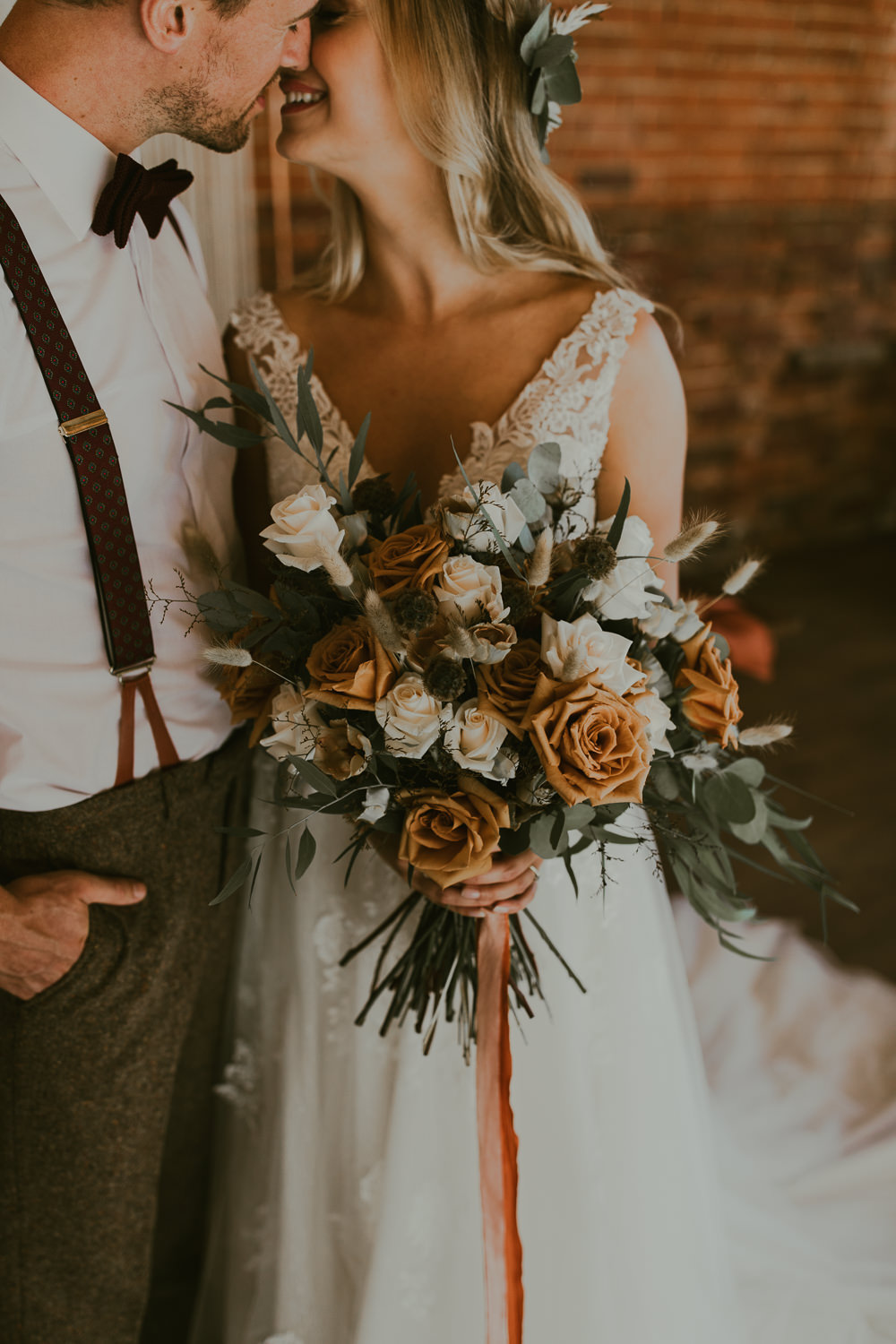 Bouquet Flowers Bride Bridal Orange Blush Rose Ribbon Vineyard Wedding Ideas Jasmine Andrews