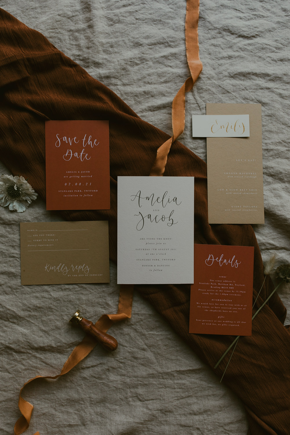 Stationery Invite Invitations Calligraphy Rust Vineyard Wedding Ideas Jasmine Andrews