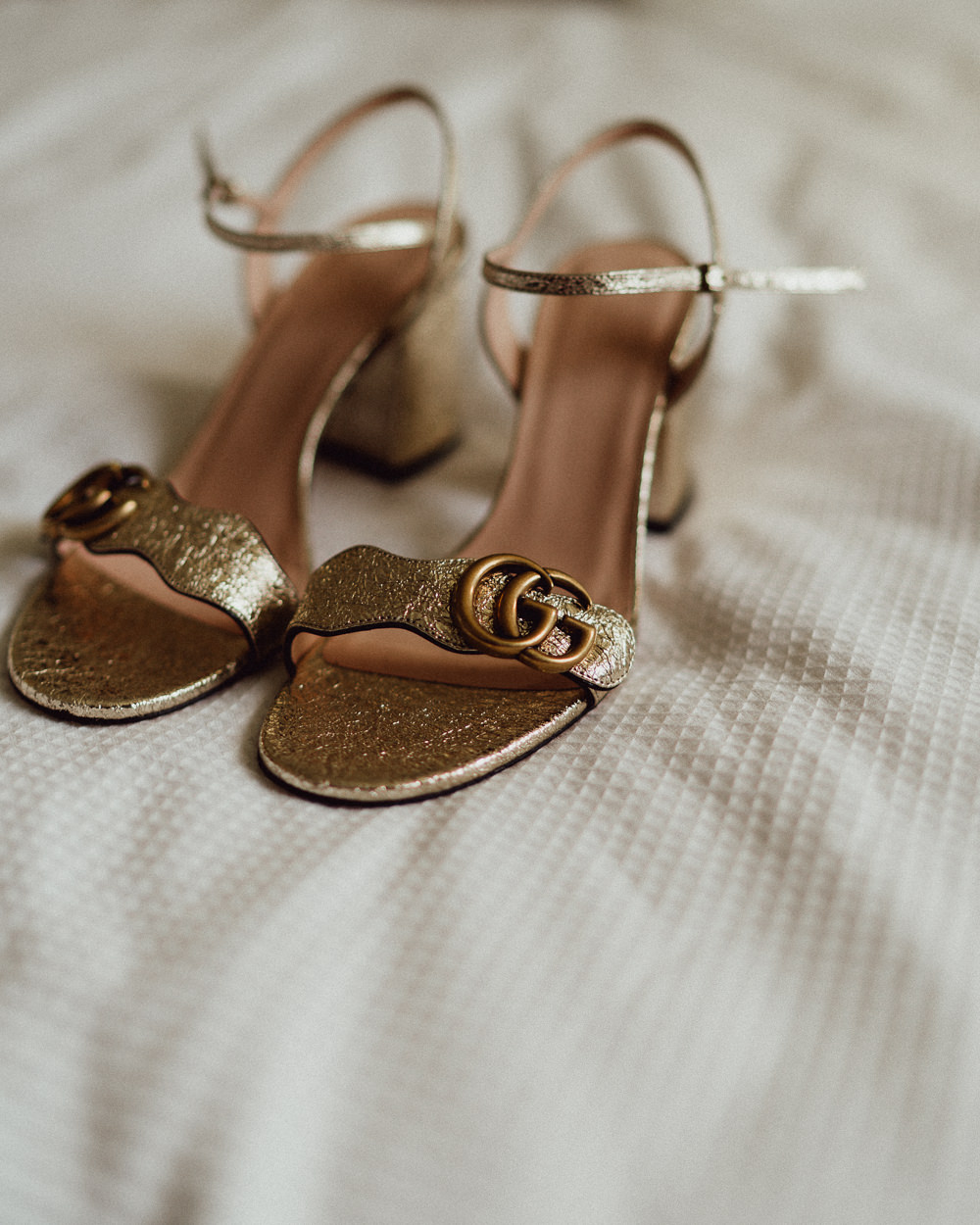 Winchester House Wedding Emily and Steve Gold Shoes Block Heel Bride Bridal