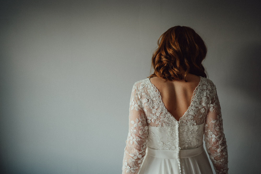 Dress Gown Bride Bridal Lace Long Sleeves Winchester House Wedding Emily and Steve