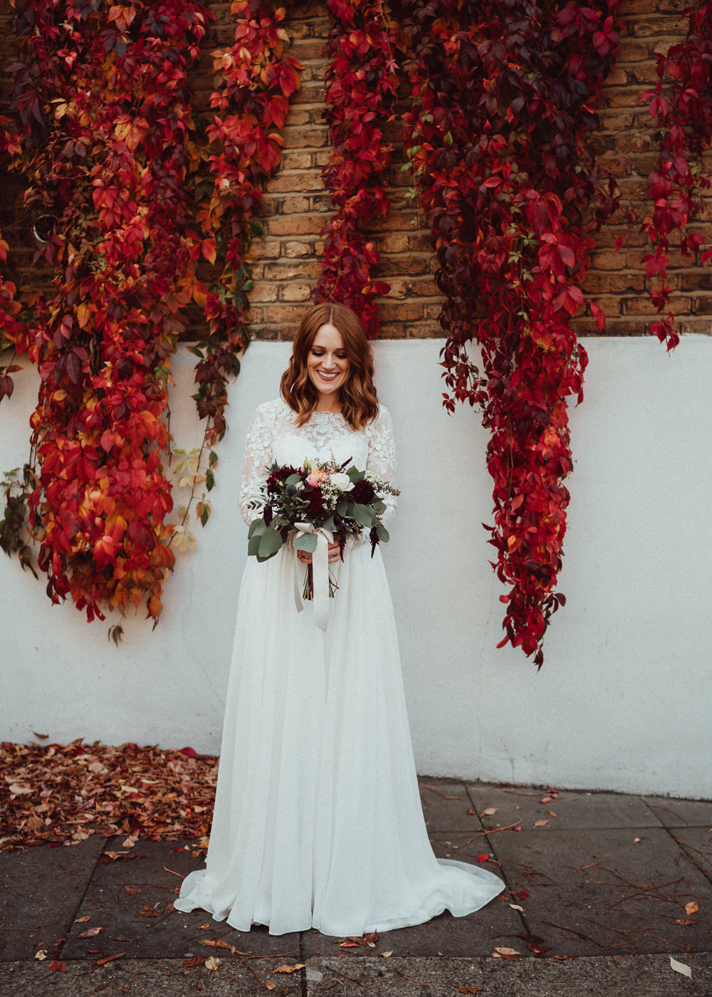 Dress Gown Bride Bridal Lace Long Sleeves Winchester House Wedding Emily and Steve