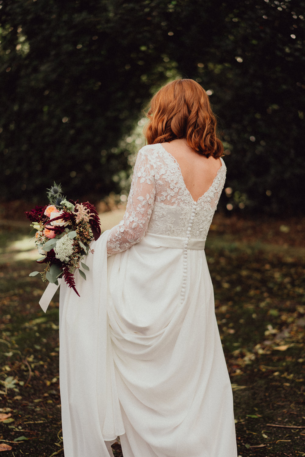 Dress Gown Bride Bridal Lace Long Sleeves Winchester House Wedding Emily and Steve