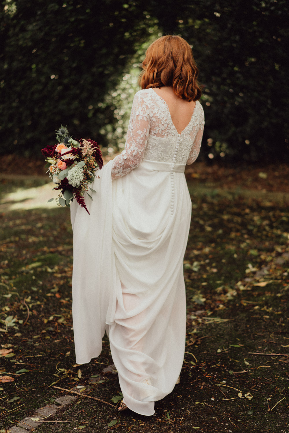 Dress Gown Bride Bridal Lace Long Sleeves Winchester House Wedding Emily and Steve