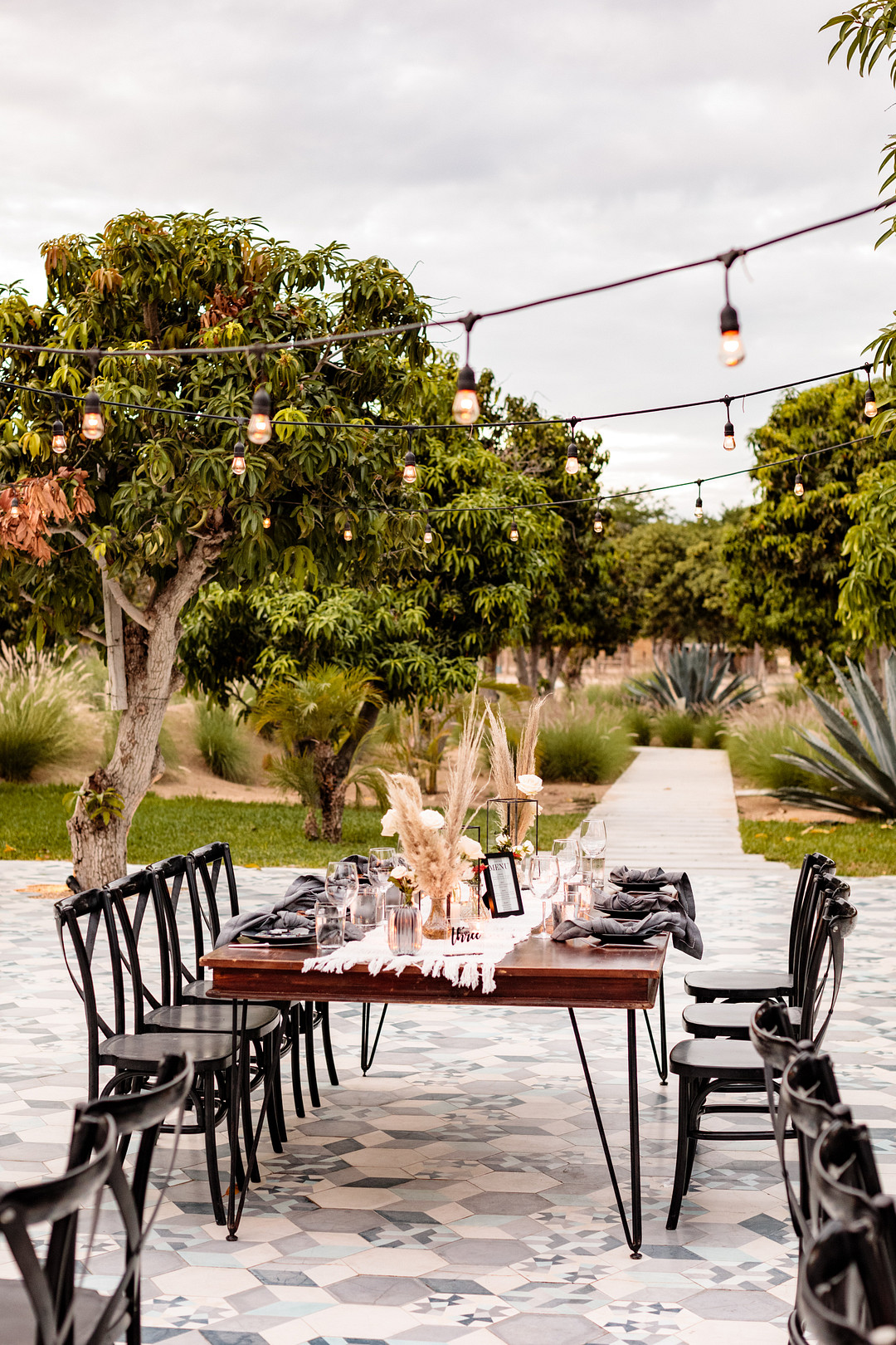 Acre Baja Wedding Anna Gomes Photo Outdoor Reception Festoon Lights Pampas Grass Decor