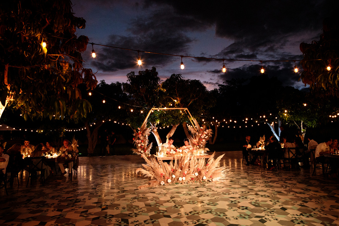 Acre Baja Wedding Anna Gomes Photo Outdoor Reception Festoon Lights Pampas Grass Decor