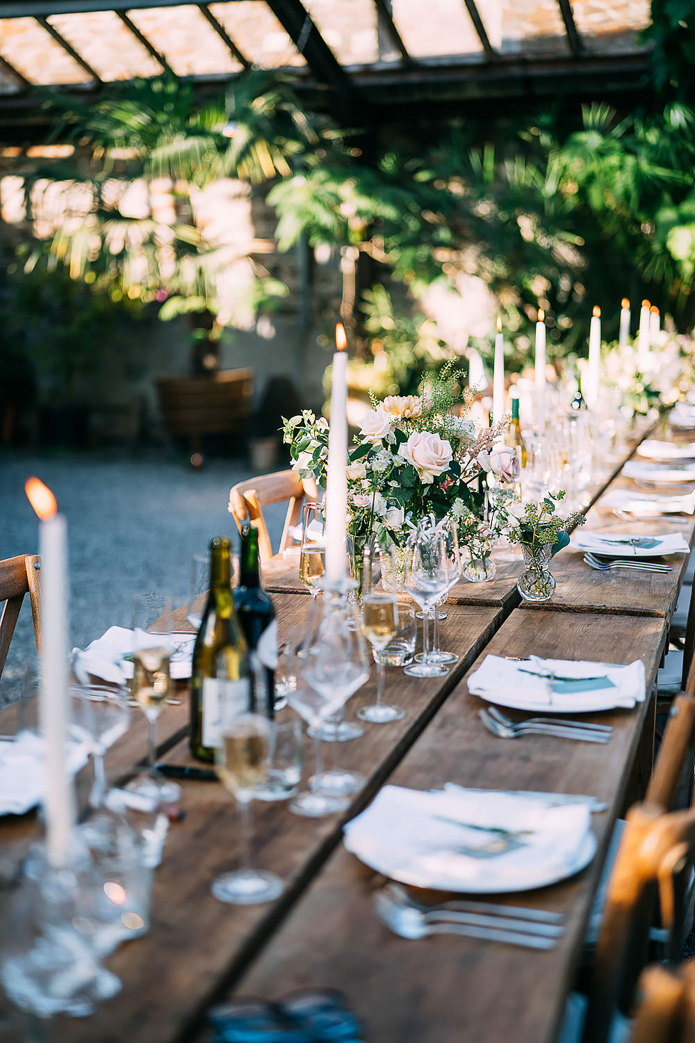 Wooden Tables Long Rustic Candles Greenery Decor Anran Wedding Albert Palmer Photography