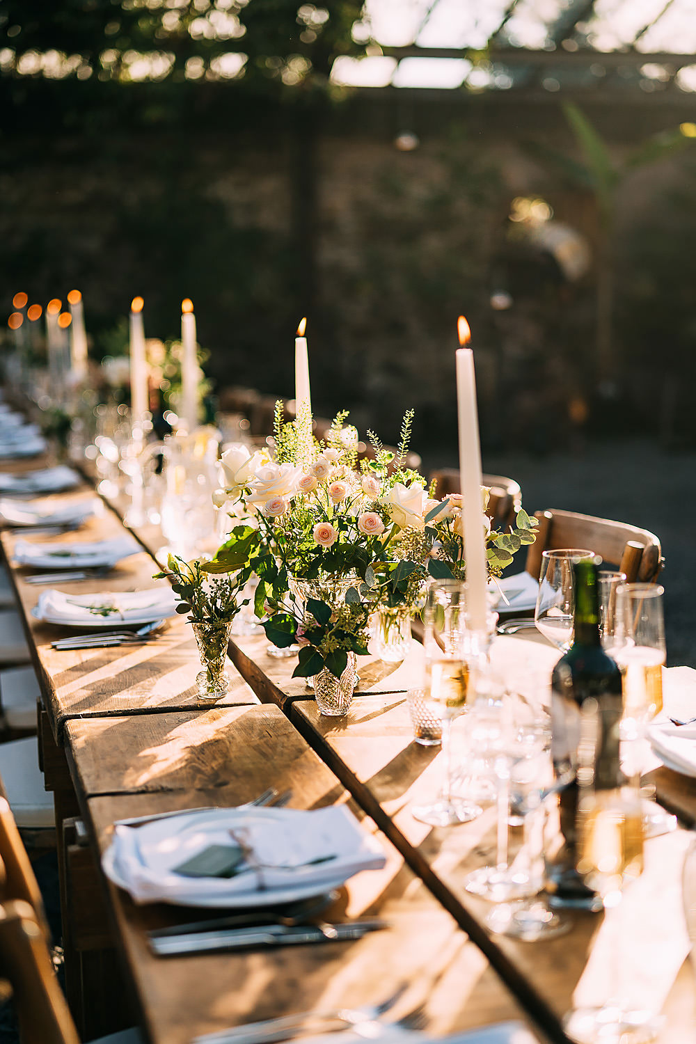 Wooden Tables Long Rustic Candles Greenery Decor Anran Wedding Albert Palmer Photography