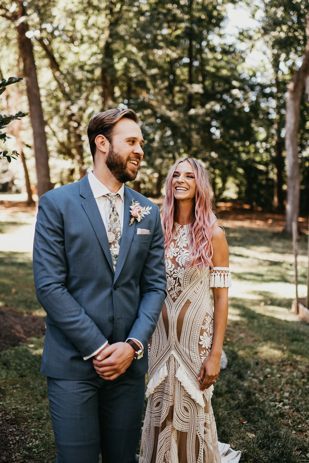 First Look Backyard Woodland Wedding A&M Photography